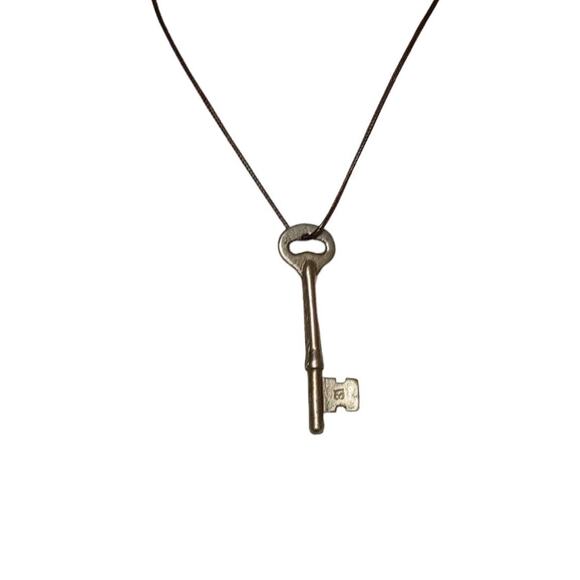 Skeleton Key Necklace Men Women Religious Jewelry Brown Faux Leather Cord #1 - Picture 3 of 14
